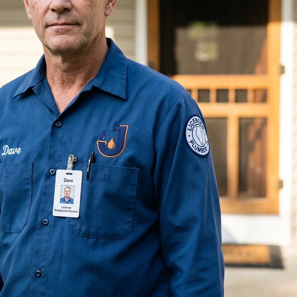 Licensed plumber showing ID badge in Georgetown, KY