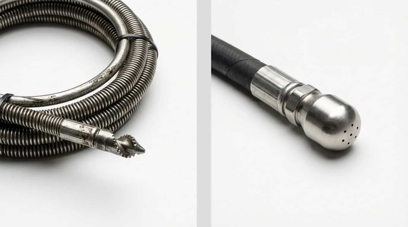 Drain snake cable and hydro jetting nozzle used for drain cleaning in Georgetown, KY