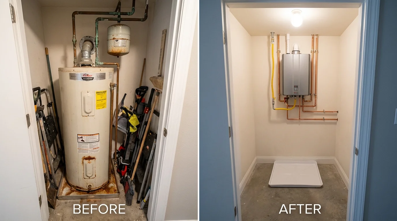 Tank water heater versus wall-mounted tankless unit comparison for Georgetown, KY homeowners