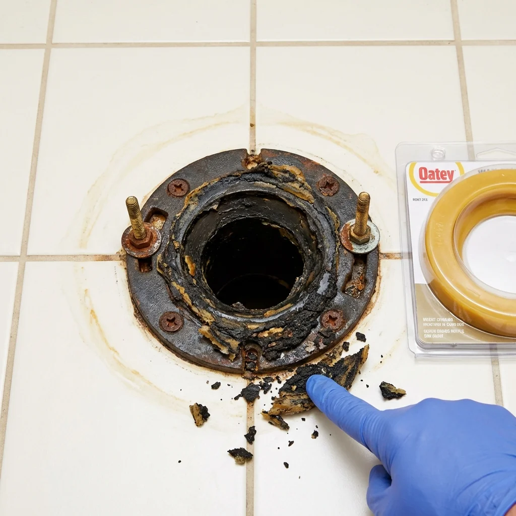Failed wax ring showing water seepage at the base of a toilet in a Georgetown, KY home