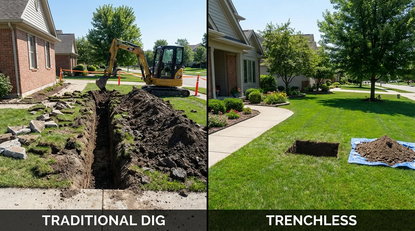 Trenchless sewer repair with minimal yard damage versus traditional excavation in Georgetown, KY